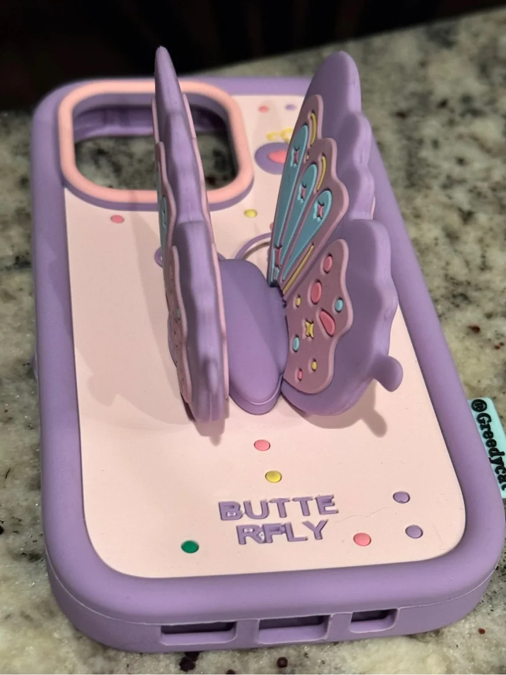 Butterfly 3D Stand iPhone 16 Pro Case - Purple & Pastel Pink